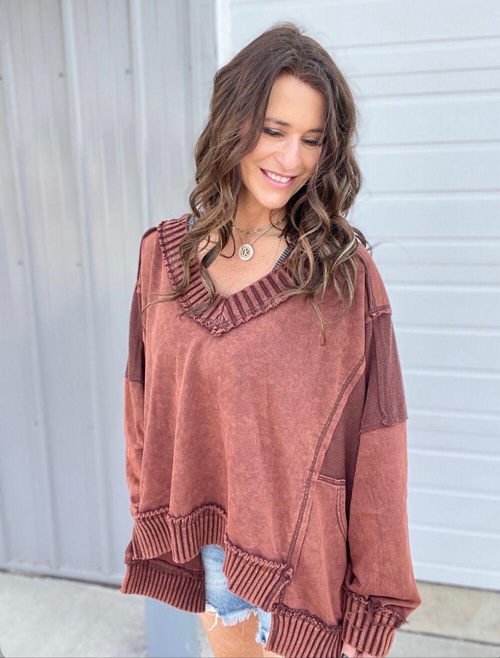 Oli & Hali Time For Comfort Oversized Terry Knit V-Neck